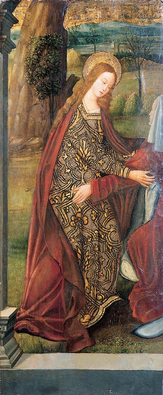 The Visitation - en fløy av en altertavle, et fragment (olje på gullslipt panel) av Pedro Berruguete