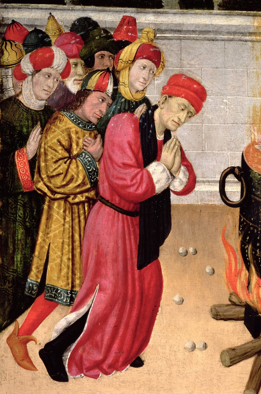 En gruppe trofaste konvertitter, detalj fra altertavlen til St. Quirze og St. Julita av Pedro García de Benabarre
