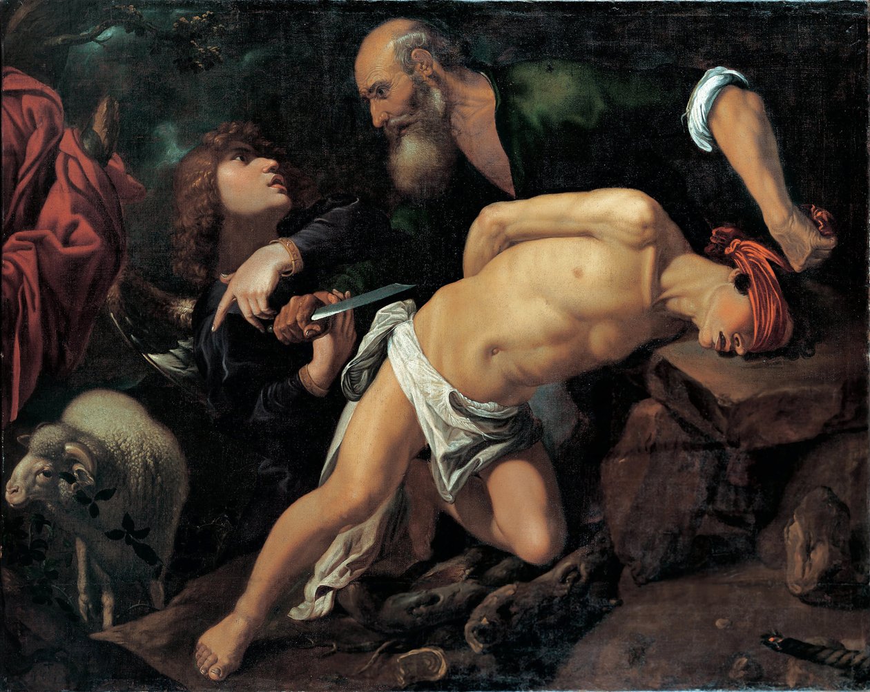 The Sacrifice of Isaac - Maleri av Pedro Orrente (1588-1645), olje på lerret, ca 1615 av Pedro Orrente