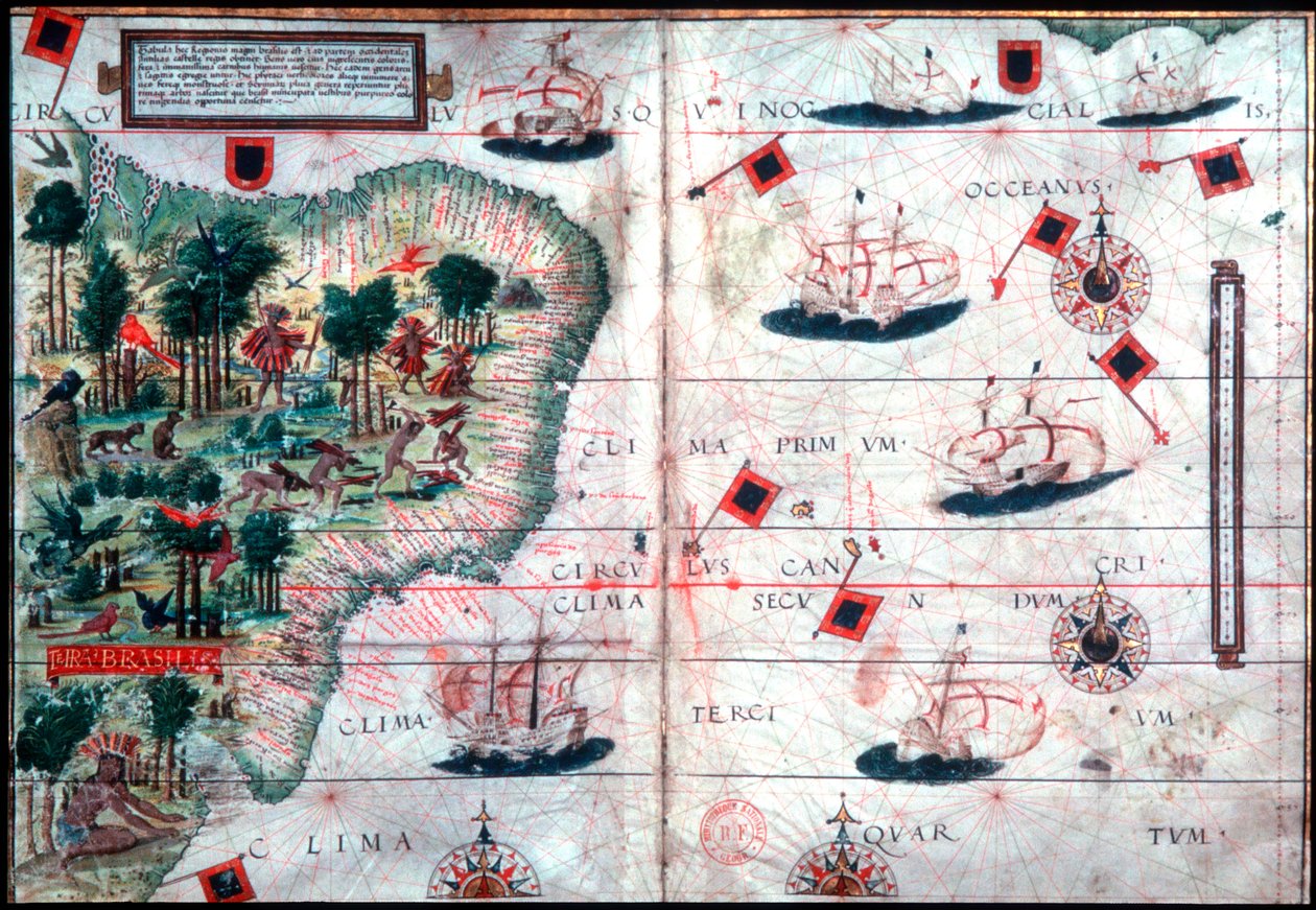 Kart over Brasil av de portugisiske navigatørene Pedro Reinel og Lopo Homen, c1525. av Pedro Reinel