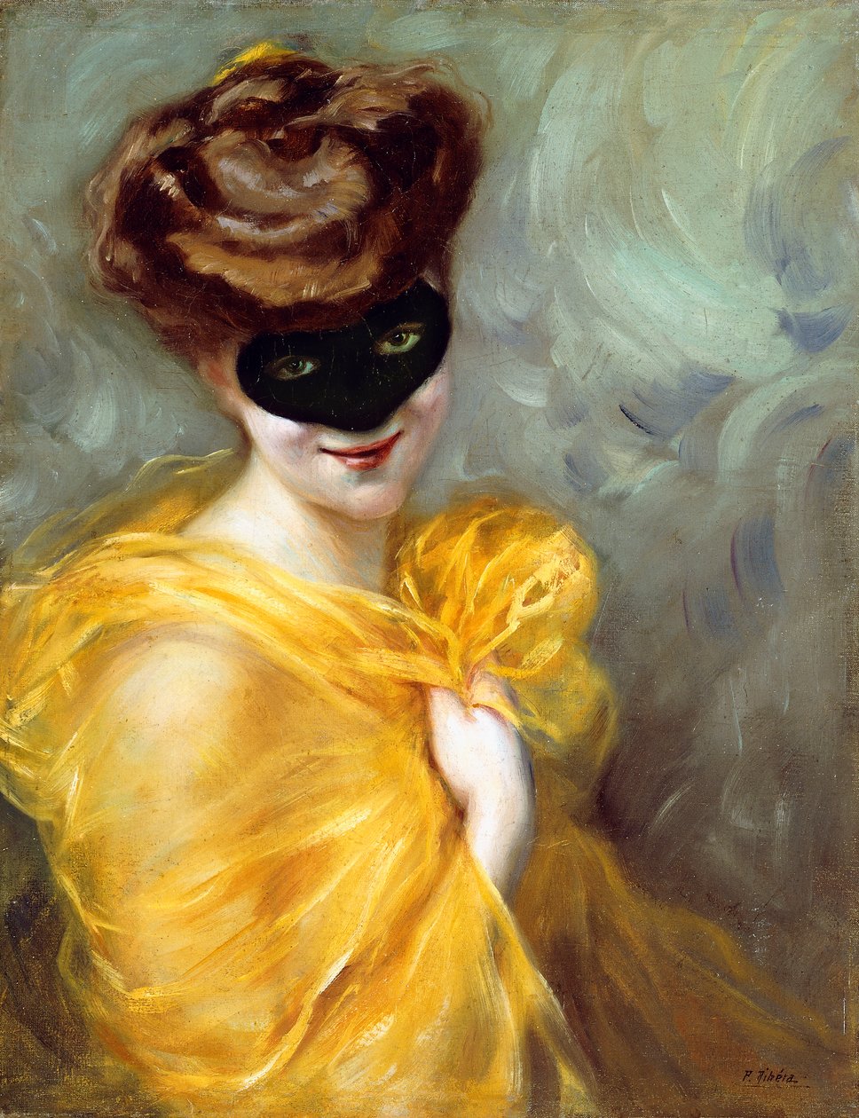 Portrett av en dame med maske (olje på lerret) av Pedro Ribera