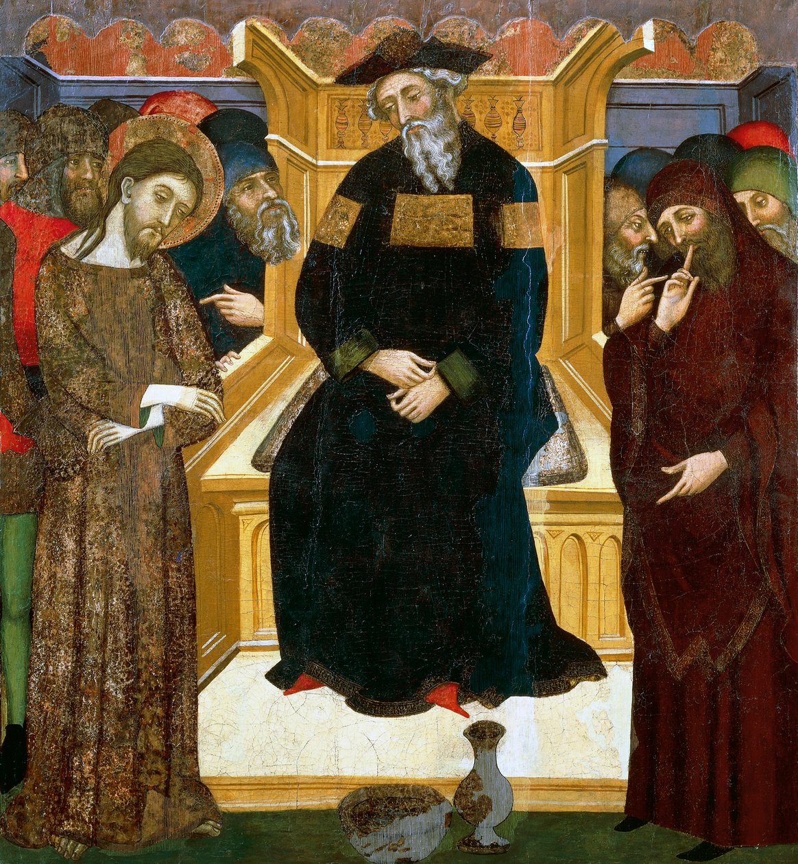 Kristus før Pilatus, av Pedro Serra eller Pere Serra (aktiv mellom 1363 og 1399), maling på tre. av Pedro Serra