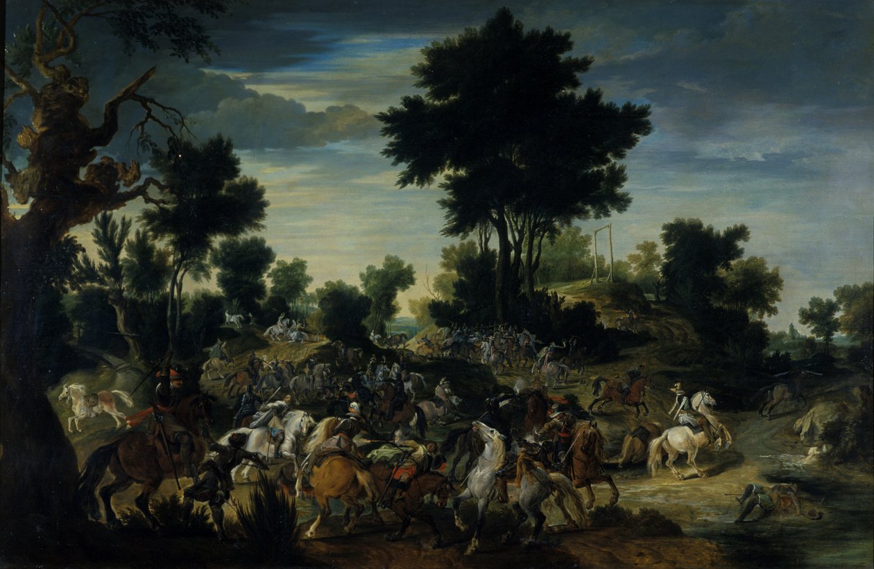 Ryttere som rykker inn i en bekk, 1601-15 av Peeter Snayers