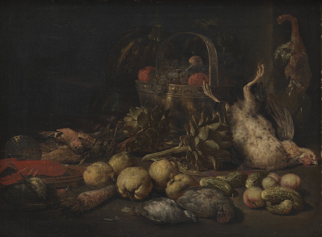 Stilleben med frukt og fugler av Peeter Gijsels