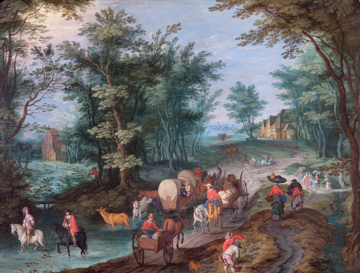 'Landskap med figurer som krysser en bekk', 1600-tallet av Peeter Gysels