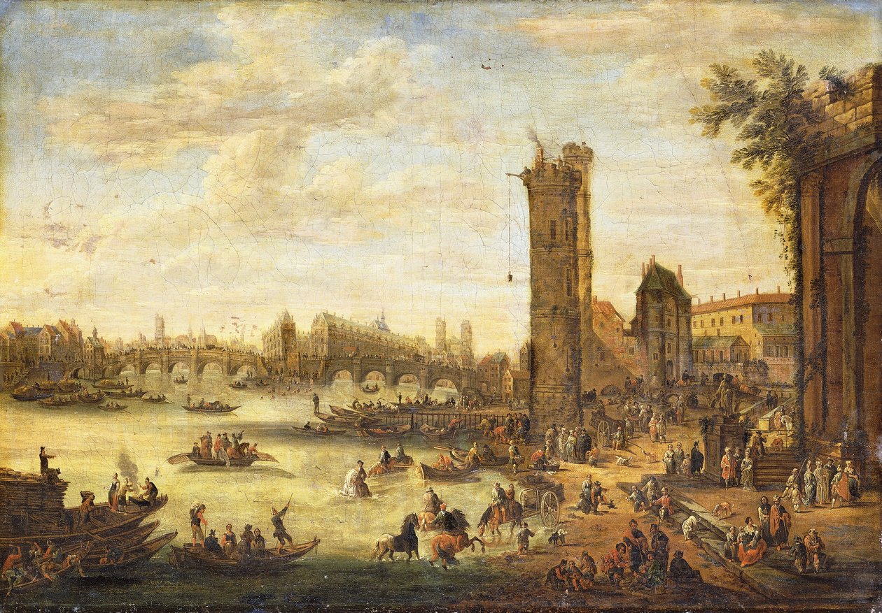 En utsikt over Paris med utsikt mot Ile de la Cite og Pont Neuf, 1671-77 av Peeter or Pieter Bout