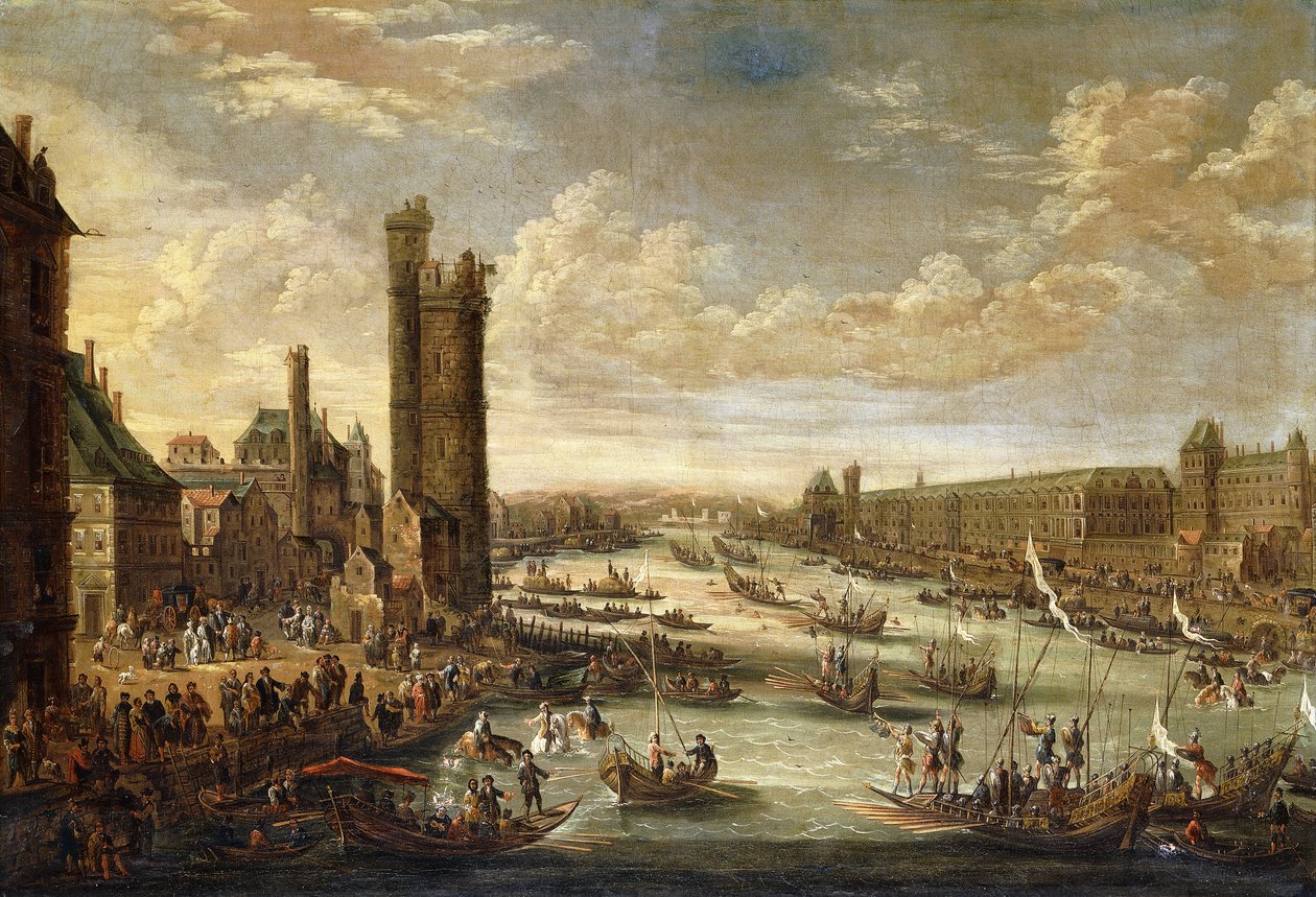 En utsikt over Paris med utsikt mot Louvre og Tour de Nesle, 1671-77 av Peeter or Pieter Bout