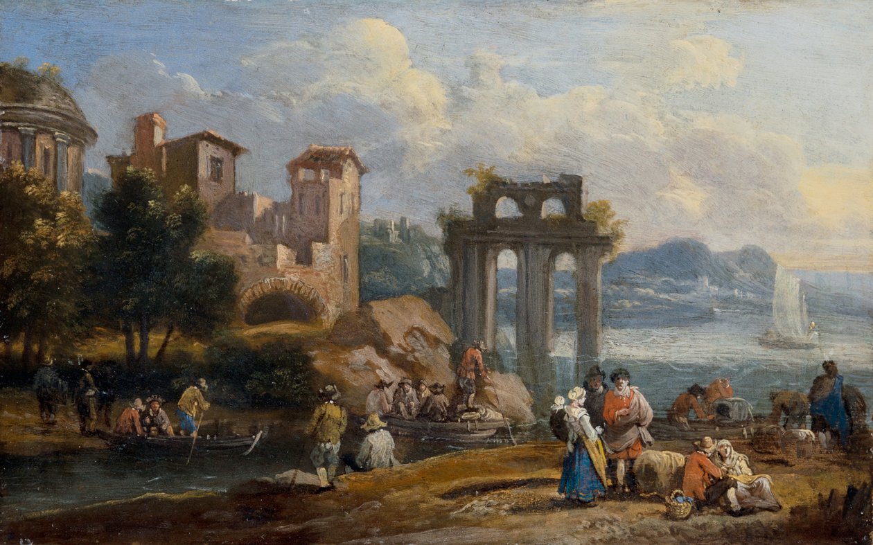 Figurer i et landskap som hviler nær en ruin av Peeter or Pieter Bout