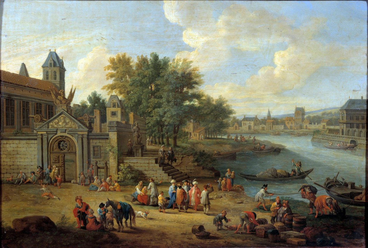 Inngangen til arsenalet, Louviers-øya og spissen av øya Saint Louis i Paris rundt 1670 Maleri av Peeter Bout (1658-1719) 1600-tallets søn. 0,41x0,56 m Paris, Musee Carnavalet av Peeter or Pieter Bout