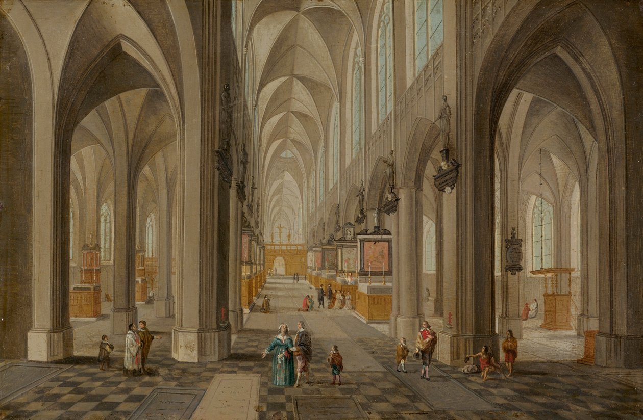 Antwerpen-katedralen, ca. 1650–1655 (olje på kobber) av Peeter the elder & Vrancx Sebastian (1573-1647) Neeffs