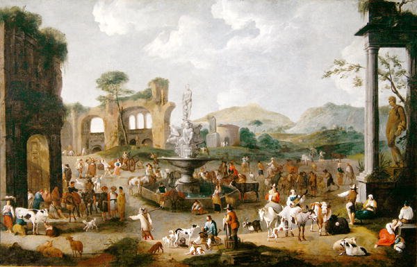 Et marked i Italia (olje på lerret) av Peeter van Bredael