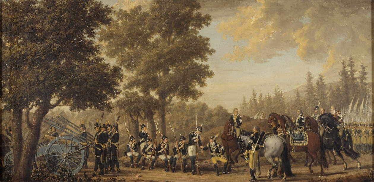 Le roi Gustave III de Suede (1746-1792) durant la guerre russo suedoise (1788-1790) - Kong Gustav III av Sverige i den russisk-svenske krigen, av Hillestrom, Pehr (1732-1816). Olje på lerret av Pehr Hilleström