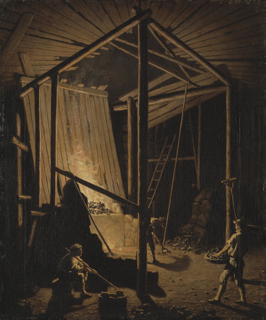 Kobberstøperi i gruvene i Falun (Sverige) - Kobberstøperi ved Falungruven, av Hillestrom, Pehr (1732-1816). Olje på lerret, ca 1784. Størrelse: 79x65,5 cm. Nationalmuseum Stockholm av Pehr Hilleström