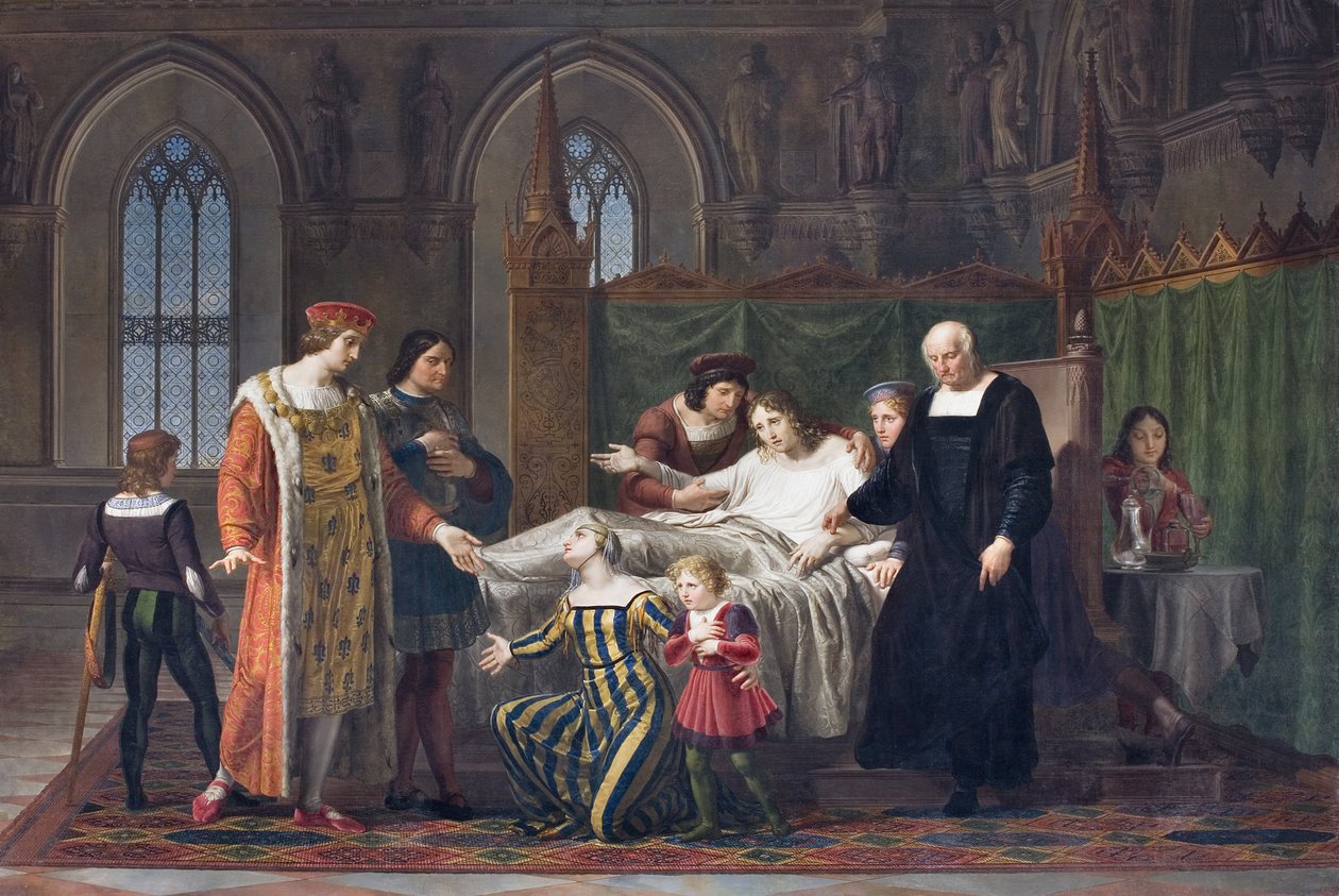 Charles VIII besøker Gian Galeazzo Sforza i Pavia Castle, 1822 (oi på lerret) av Pelagio Palagi