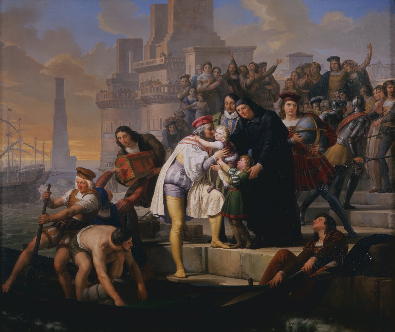 Christopher Columbus forbereder seg på å seile mot Amerika av Pelagio Palagi