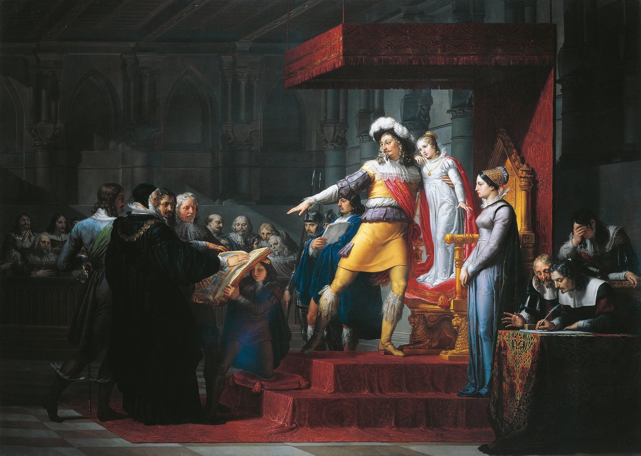 Gustavus II Adolphus Vasa pålegger troskapsed til sin datter Cristina, av Pelagius Pelagi (1775-1860), olje på lerret av Pelagio Palagi