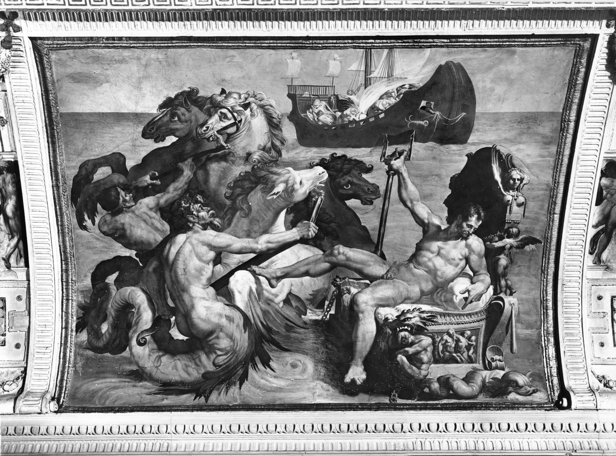 Neptun og Ulysses skip, 1554 av Pellegrino Tibaldi