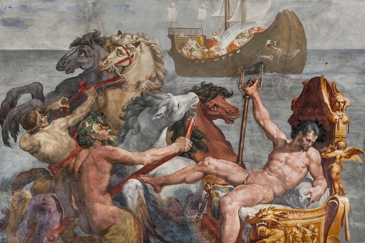 Neptun og skipet til Ulysses, detalj fra Room of Polyphemus av Pellegrino Tibaldi