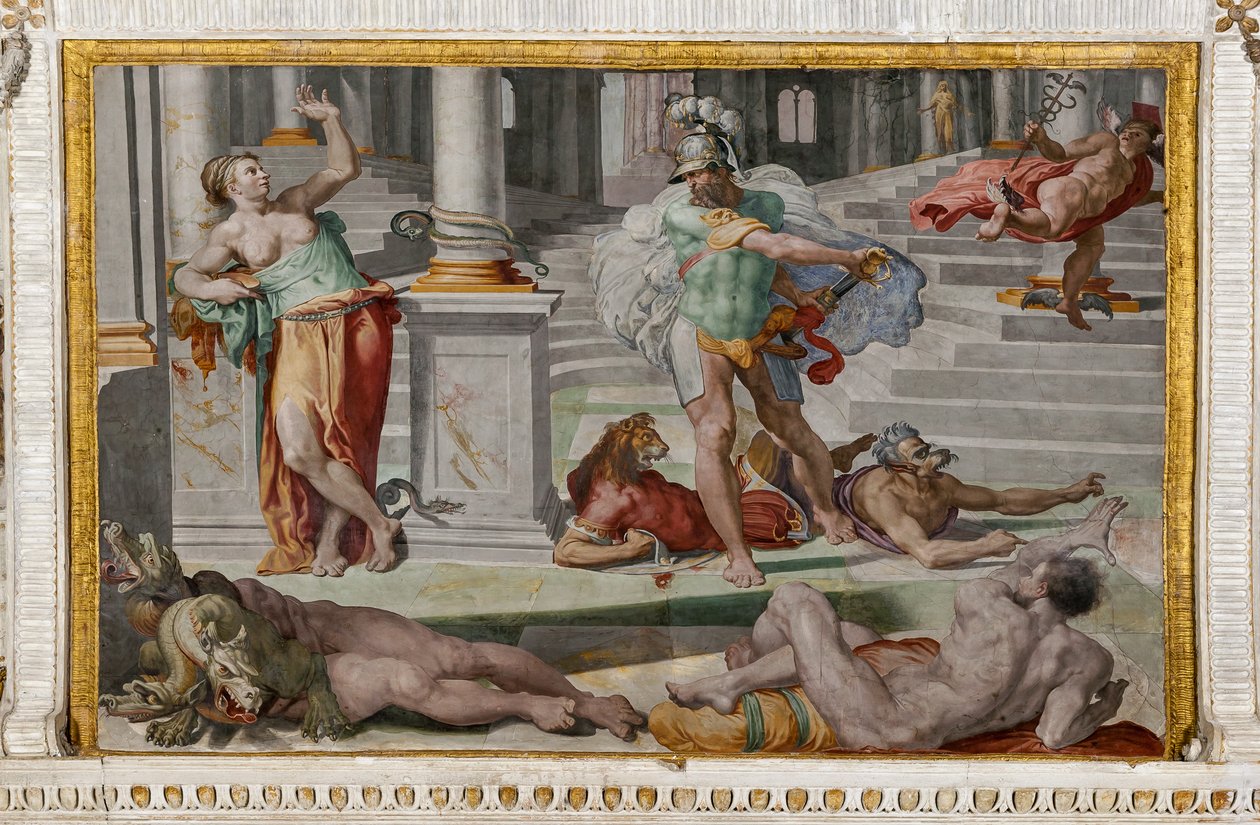 Ulysses og Circe, detalj fra Room of Polyphemus av Pellegrino Tibaldi
