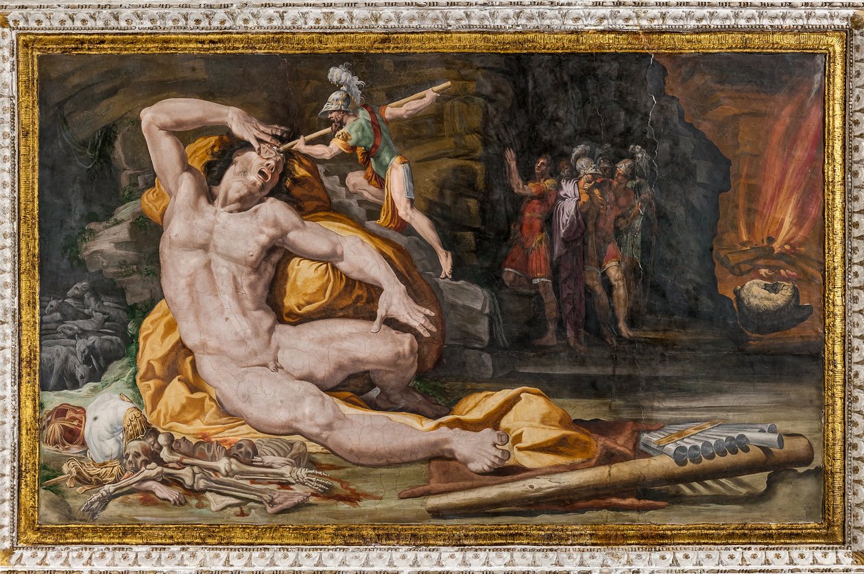 Ulysses blender Polyphemus, detalj fra Room of Polyphemus av Pellegrino Tibaldi
