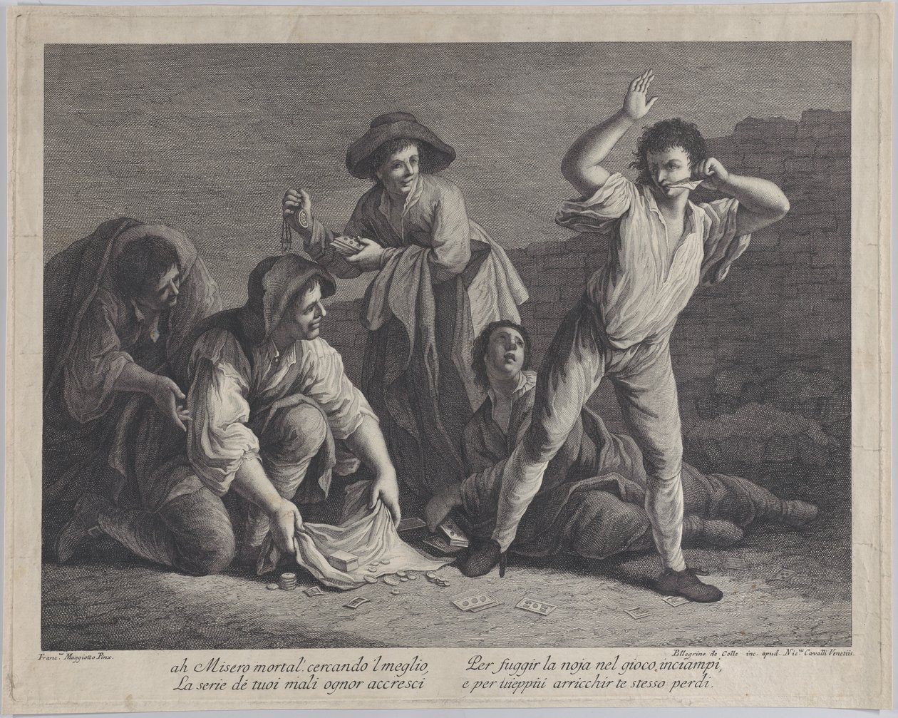 En gruppe mennesker som gambler, 1770-1800., 1770-1800. av Pellegrino dal Colle