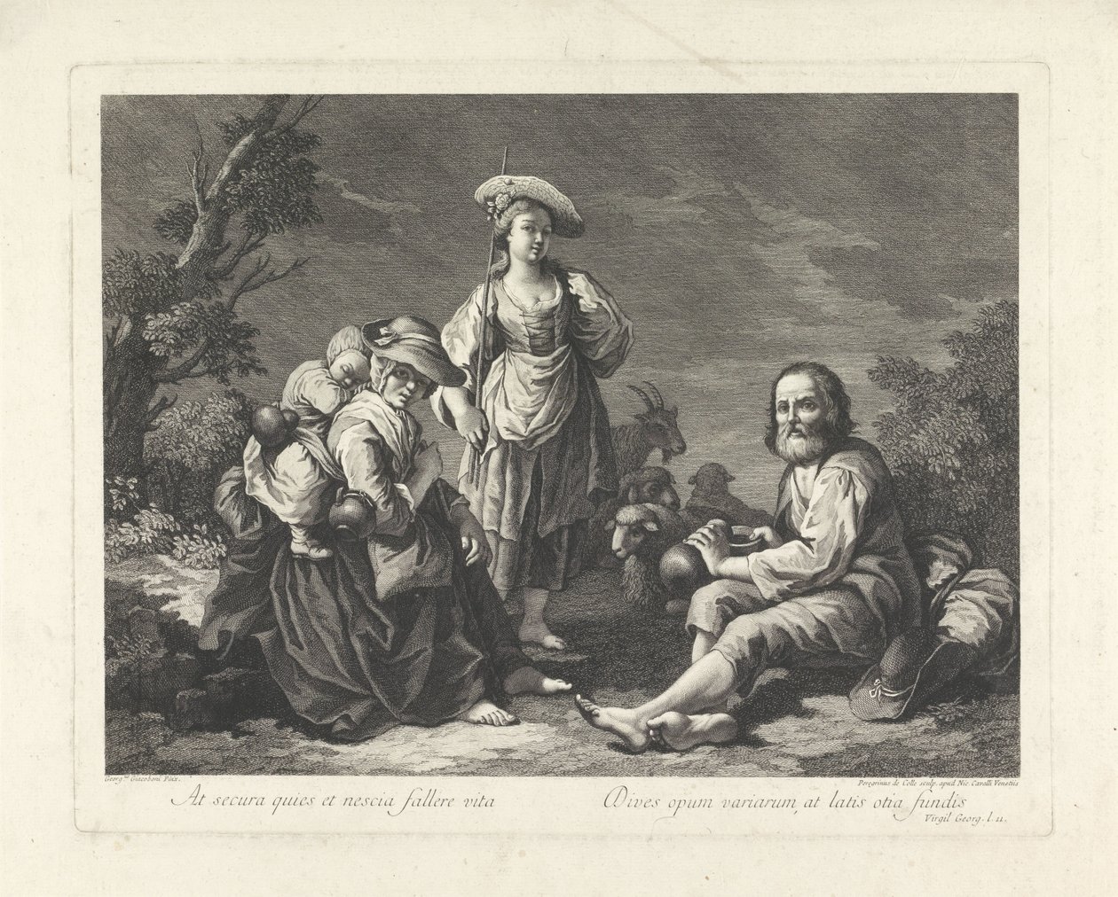 Hyrdefamilie i et landskap av Pellegrino dal Colle