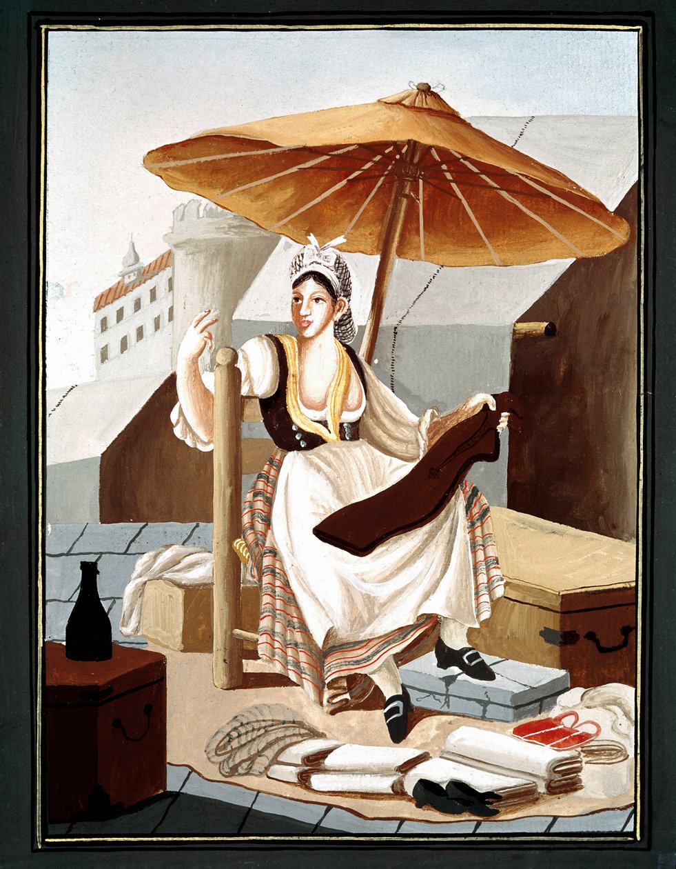 Pepetite metier napolitansk: en reisende selger av stoffer og lin - (gammel handel: draperi og lin selger) Maleri av Pelliccia 1800-tallet Museo Nazionale di San Martino Napoli av Pelliccia