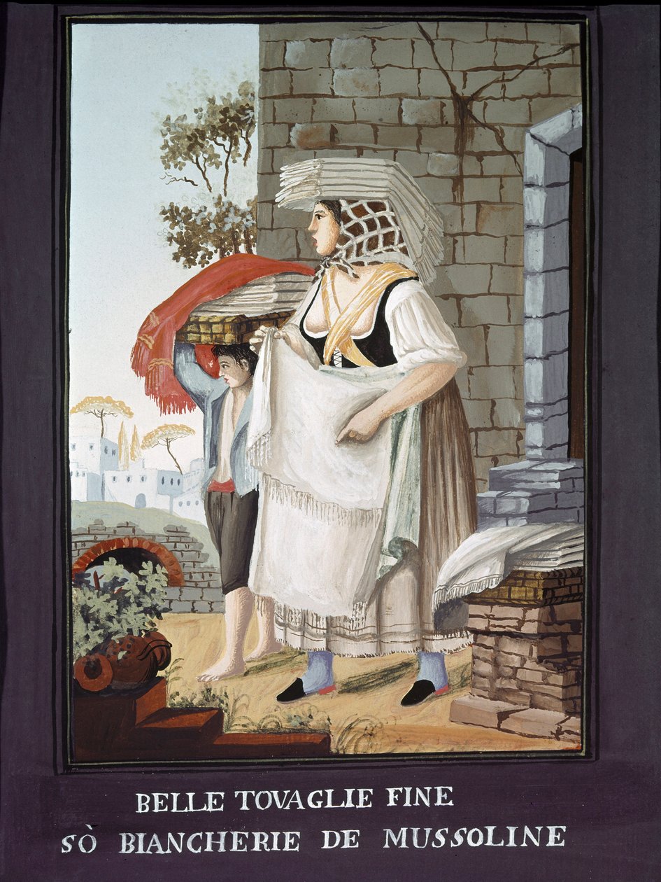 Petity Metier Neapolitan: en reisende selger av duker og lin - (gammel handel: duk og lin selger) Maleri av Pelliccia 1800-tallet Museo Nazionale di San Martino Napoli av Pelliccia