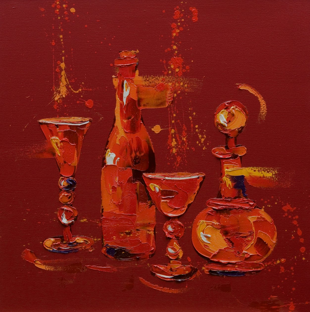 Still Life in Red, 2005 (olje på lerret) av Penny Warden