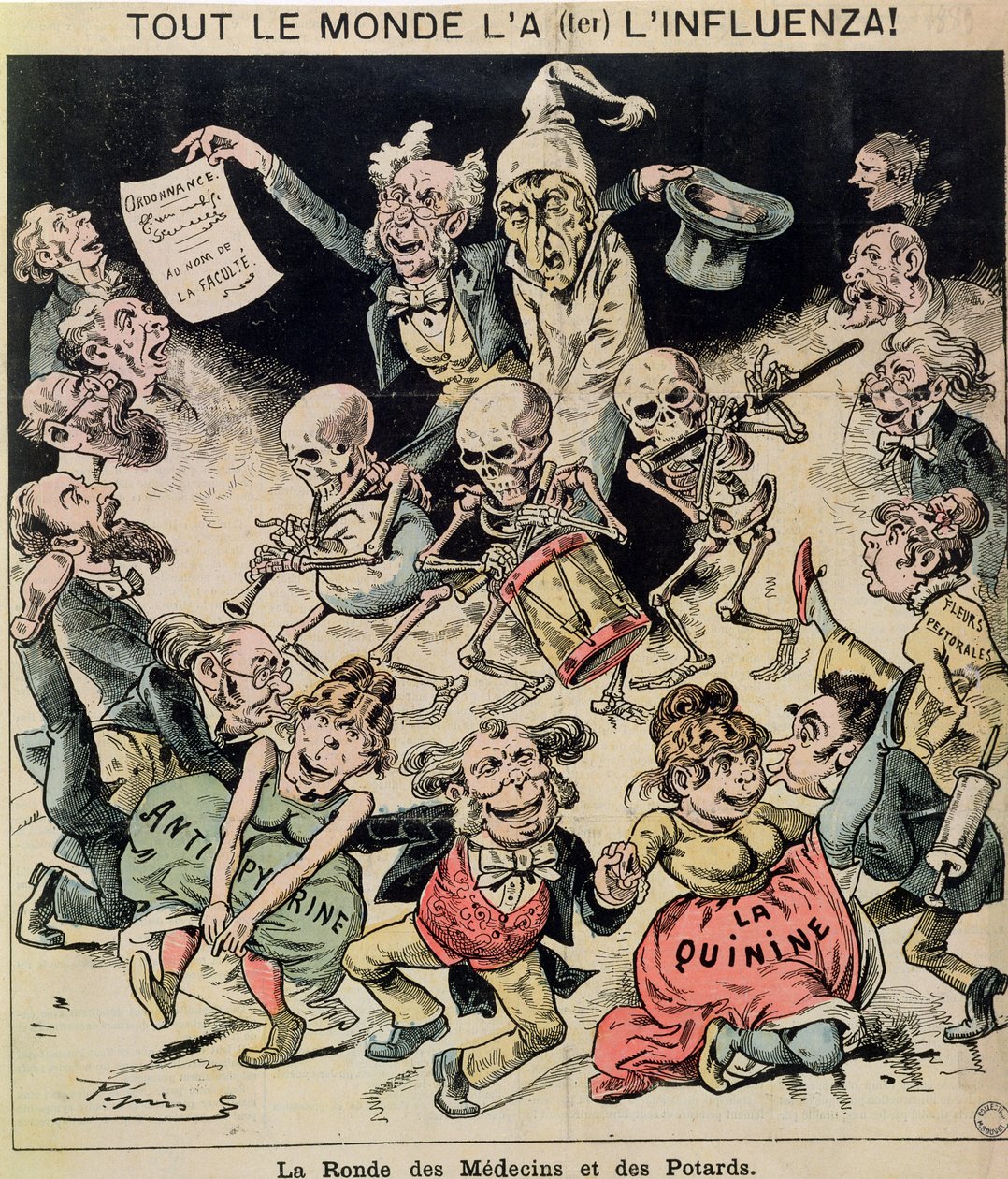 Karikatur av influensaepidemien i 1820, ca. 1889 av Pepin