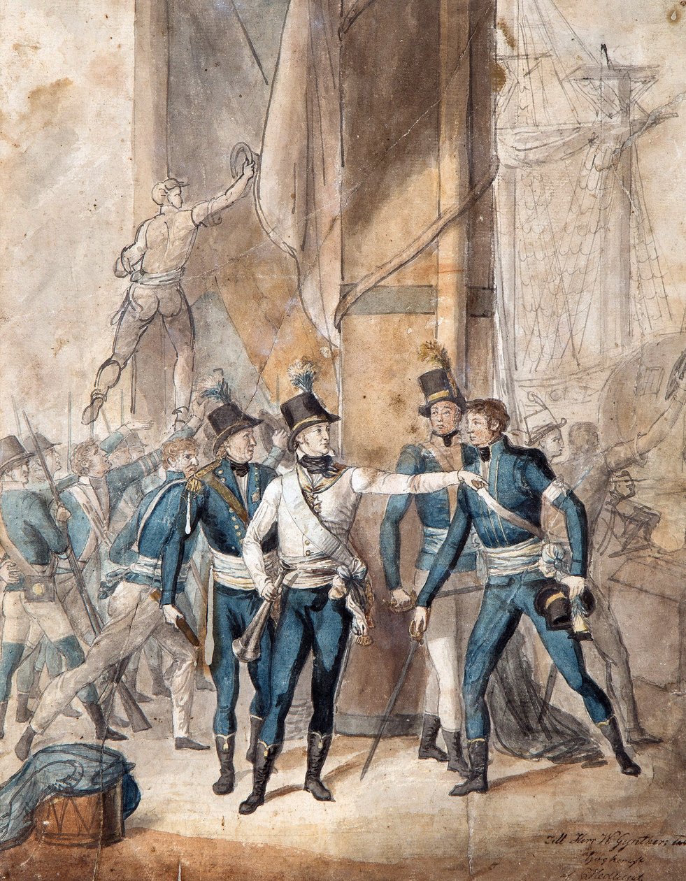Prins Charles XIII av Sverige i slaget ved Hogland 17. juli 1788 av Per Krafft den yngre (1777-1863) - Akvarell på papir, 35x28 cm - Privat samling av Per  Krafft