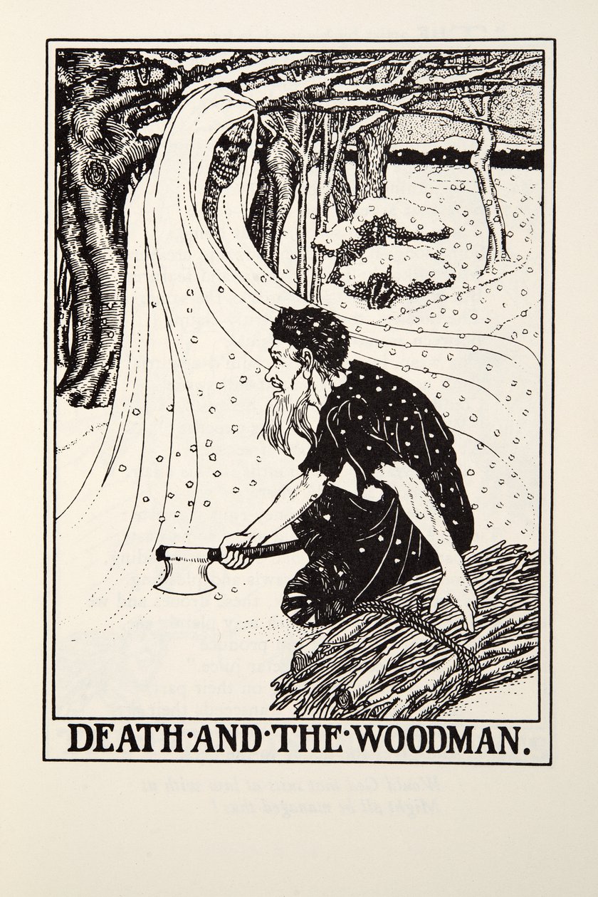 Death and the Woodman, fra Fontaine Fables, pub. 1905 (gravering) av Percy J. Billingshurst