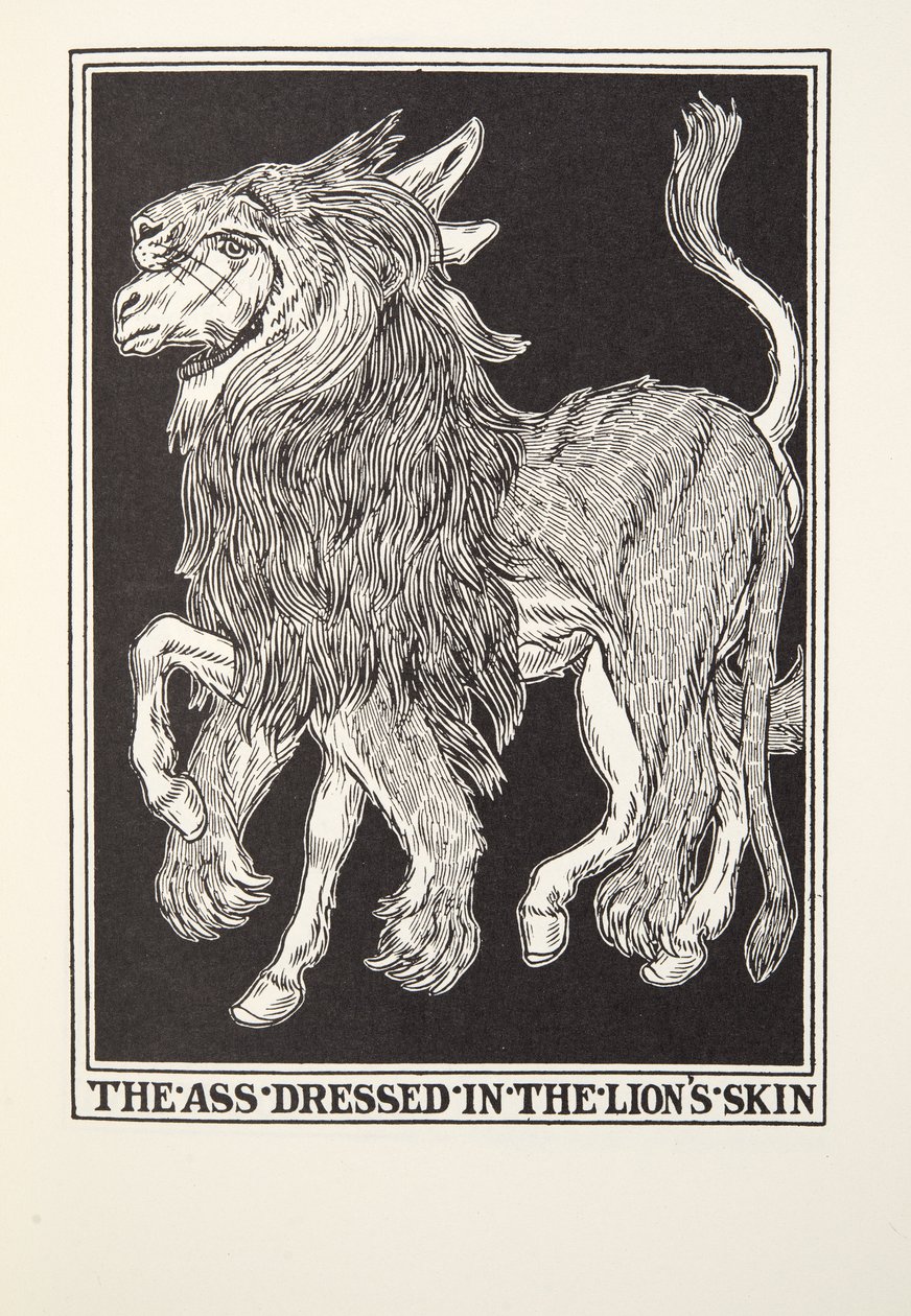 The Ass Dressed in the Lions Skin, fra Fontaine Fables, pub. 1905 av Percy J. Billingshurst