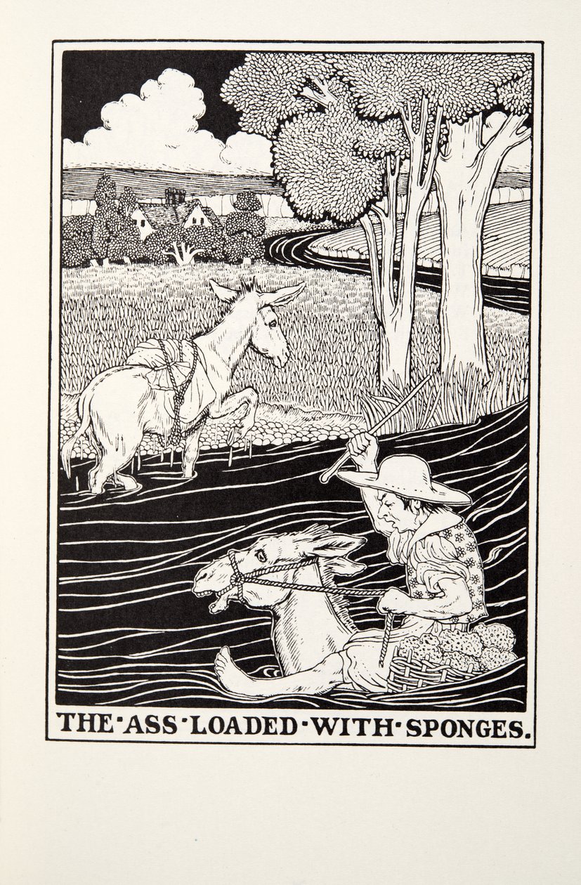 The Ass Loaded with Sponges, fra Fontaine Fables, pub. 1905 av Percy J. Billingshurst