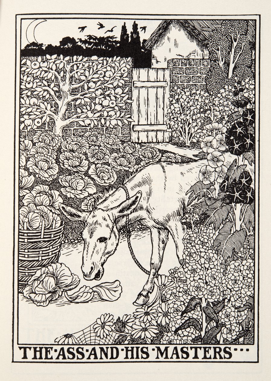 The Ass and his Masters, fra Fontaine Fables, pub. 1905 av Percy J. Billingshurst