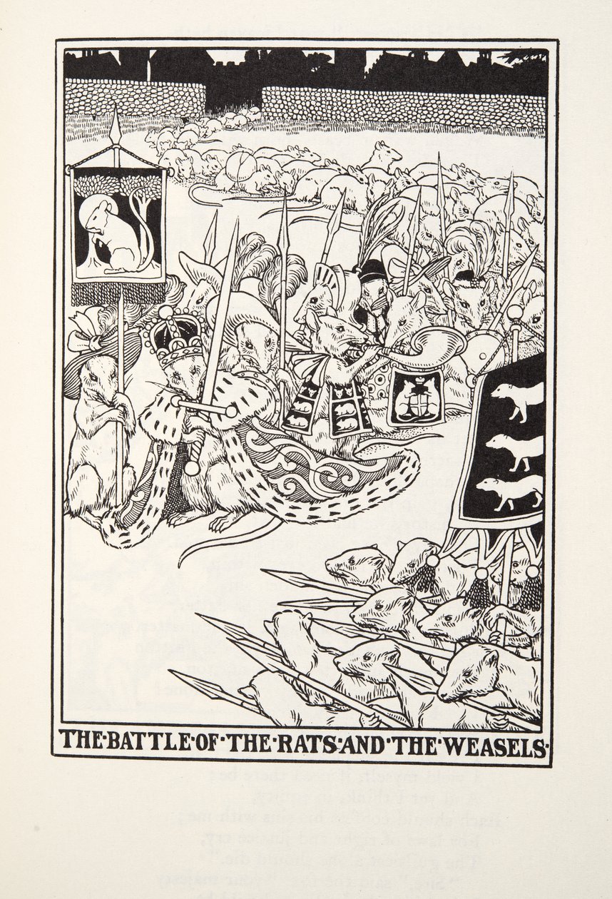 The Battle of the Rats and the Weasels, fra Fontaine Fables, pub. 1905 av Percy J. Billingshurst