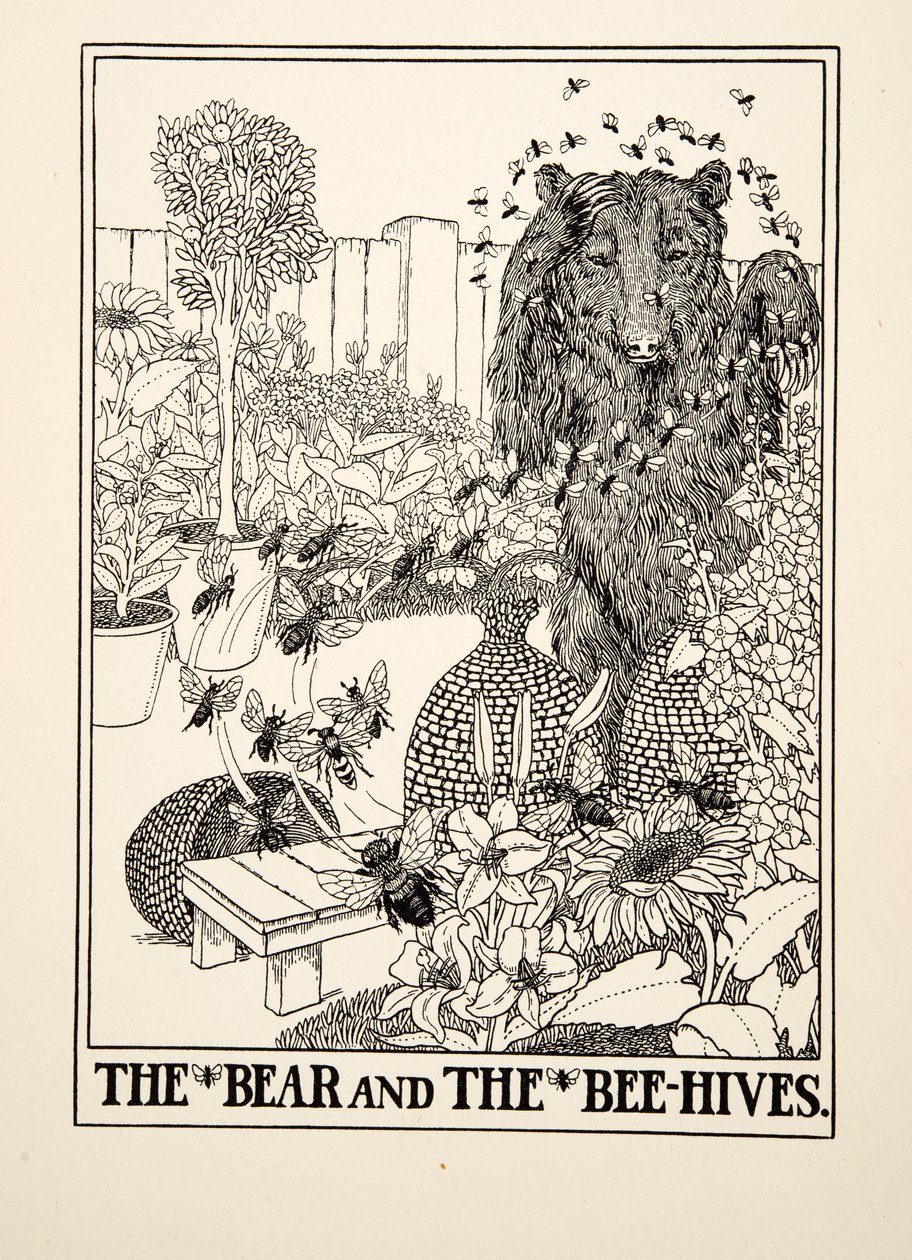 The Bear and the Beehives, fra A Hundred Fables of Aesop, pub.1903 (gravering) av Percy J. Billingshurst