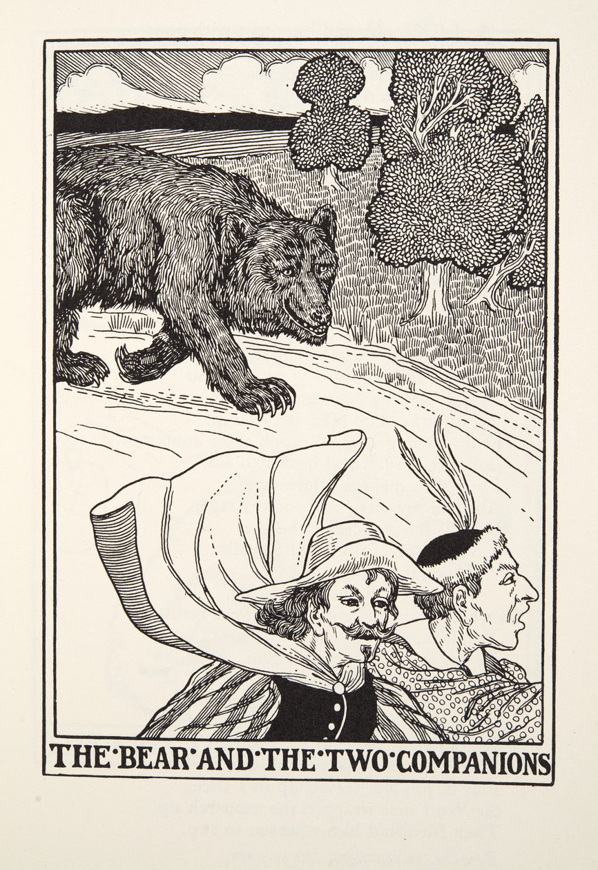 The Bear and the Two Companions, fra Fontaine Fables, pub. 1905 (gravering) av Percy J. Billingshurst