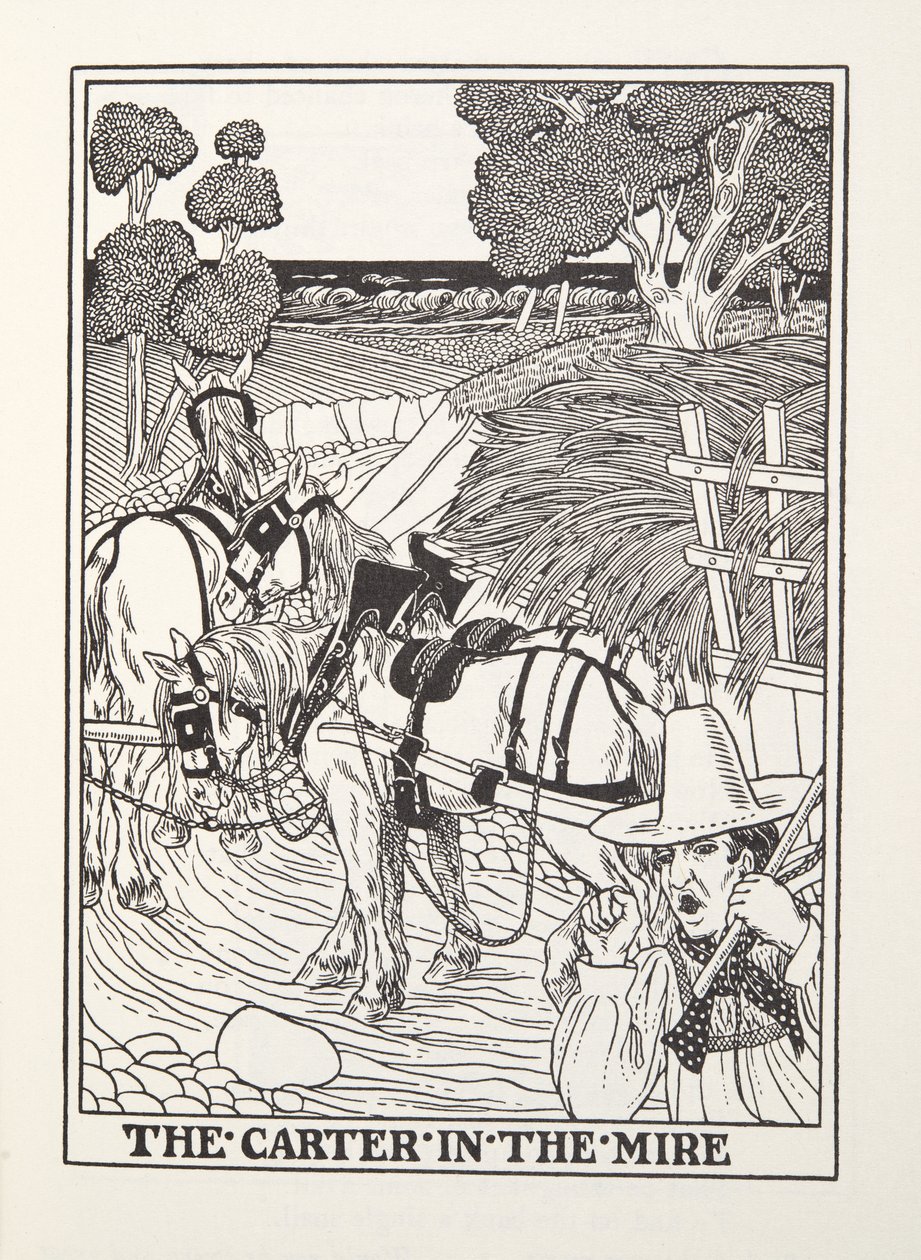 The Carter in the Mire, fra Fontaine Fables, pub. 1905 (gravering) av Percy J. Billingshurst
