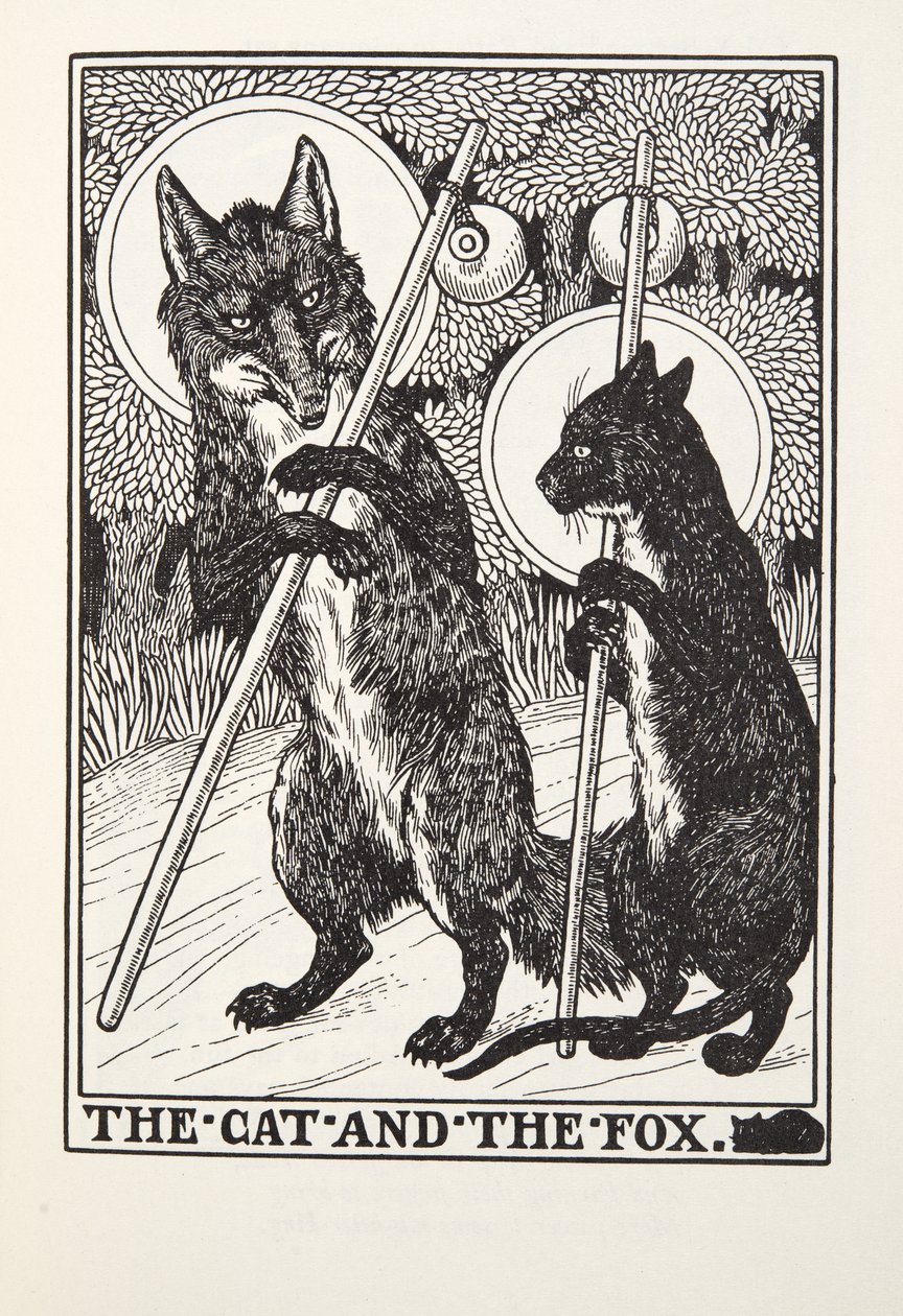 The Cat and the Fox, fra Fontaine Fables, pub. 1905 av Percy J. Billingshurst