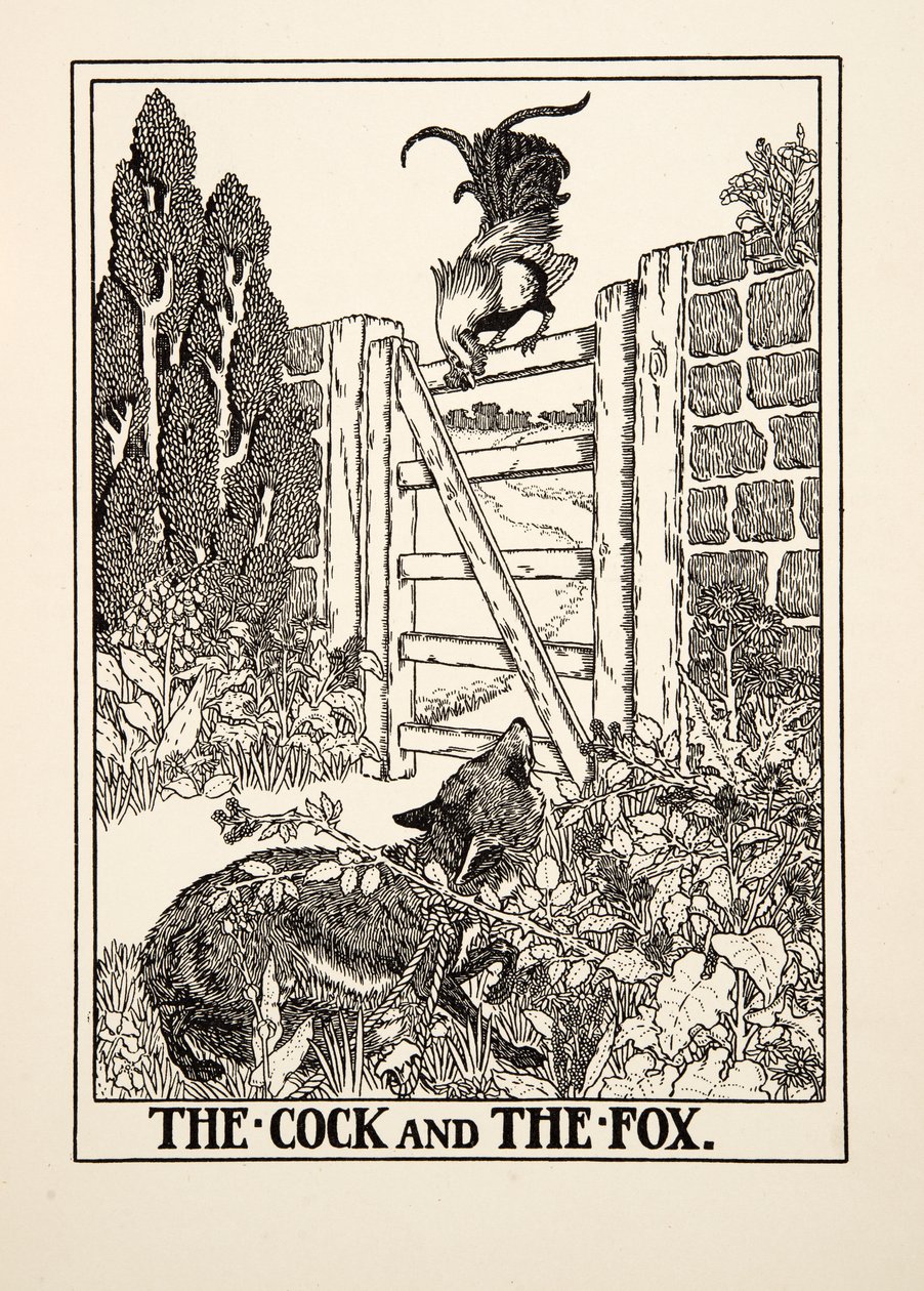 The Cock and the Fox, fra A Hundred Fables of Aesop, pub.1903 av Percy J. Billingshurst