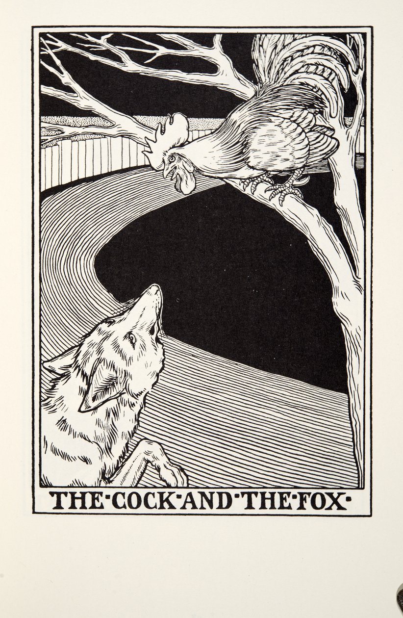 The Cock and the Fox, fra Fontaine Fables, pub. 1905 av Percy J. Billingshurst