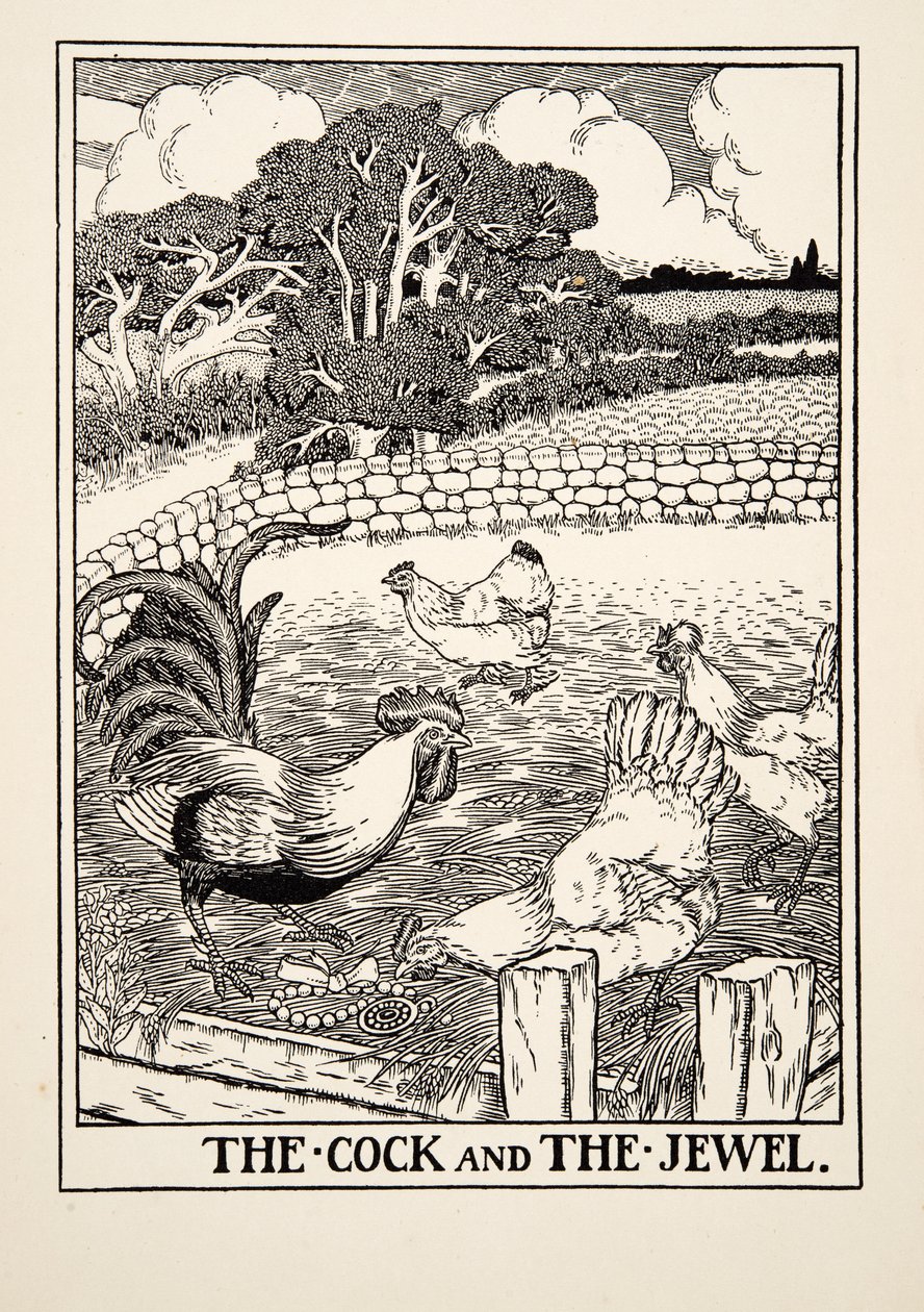 The Cock and the Jewel, fra A Hundred Fables of Aesop, pub.1903 av Percy J. Billingshurst
