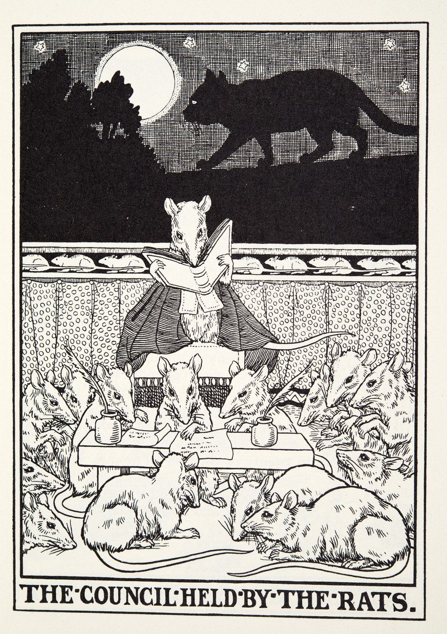Rådet holdt av Rats, fra Fontaine Fables, pub. 1905 av Percy J. Billingshurst