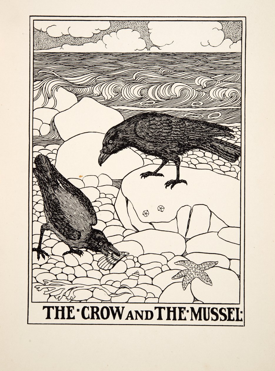 The Crow and the Mussel, fra A Hundred Fables of Aesop, pub.1903 av Percy J. Billingshurst