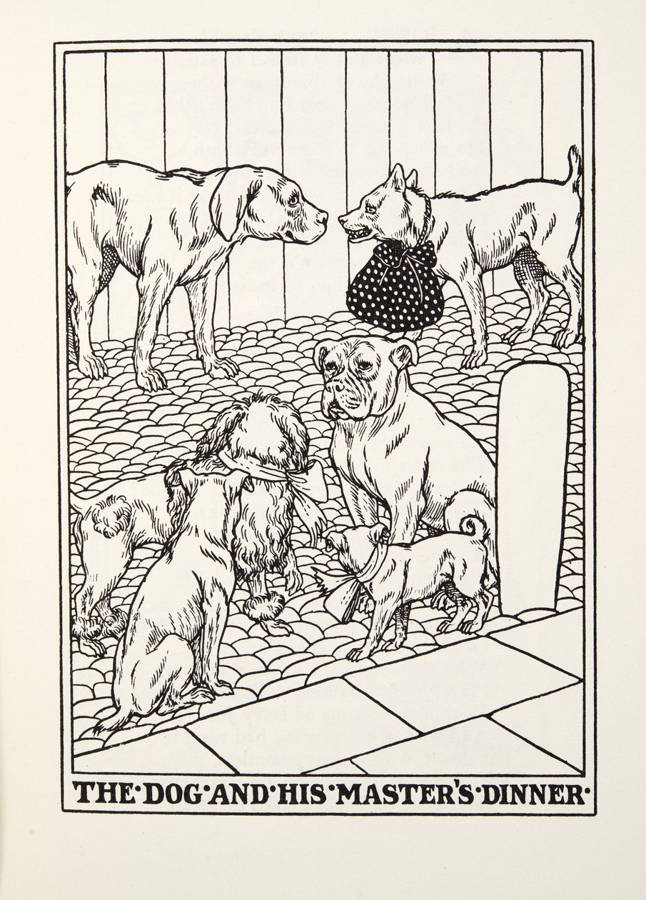 The Dog and his Masters Dinner, fra Fontaine Fables, pub. 1905 av Percy J. Billingshurst