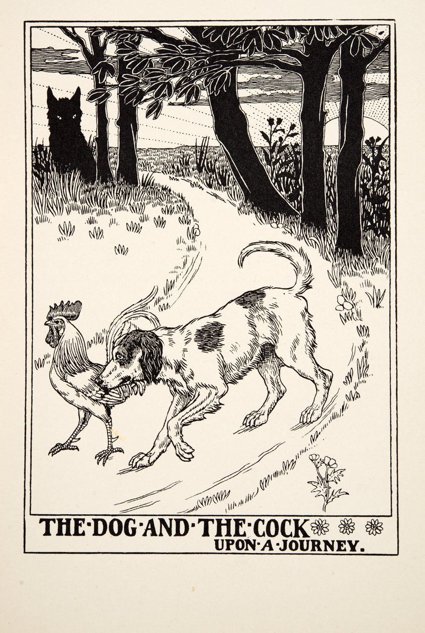 The Dog and the Cock upon a Journey, fra A Hundred Fables of Aesop, pub.1903 av Percy J. Billingshurst