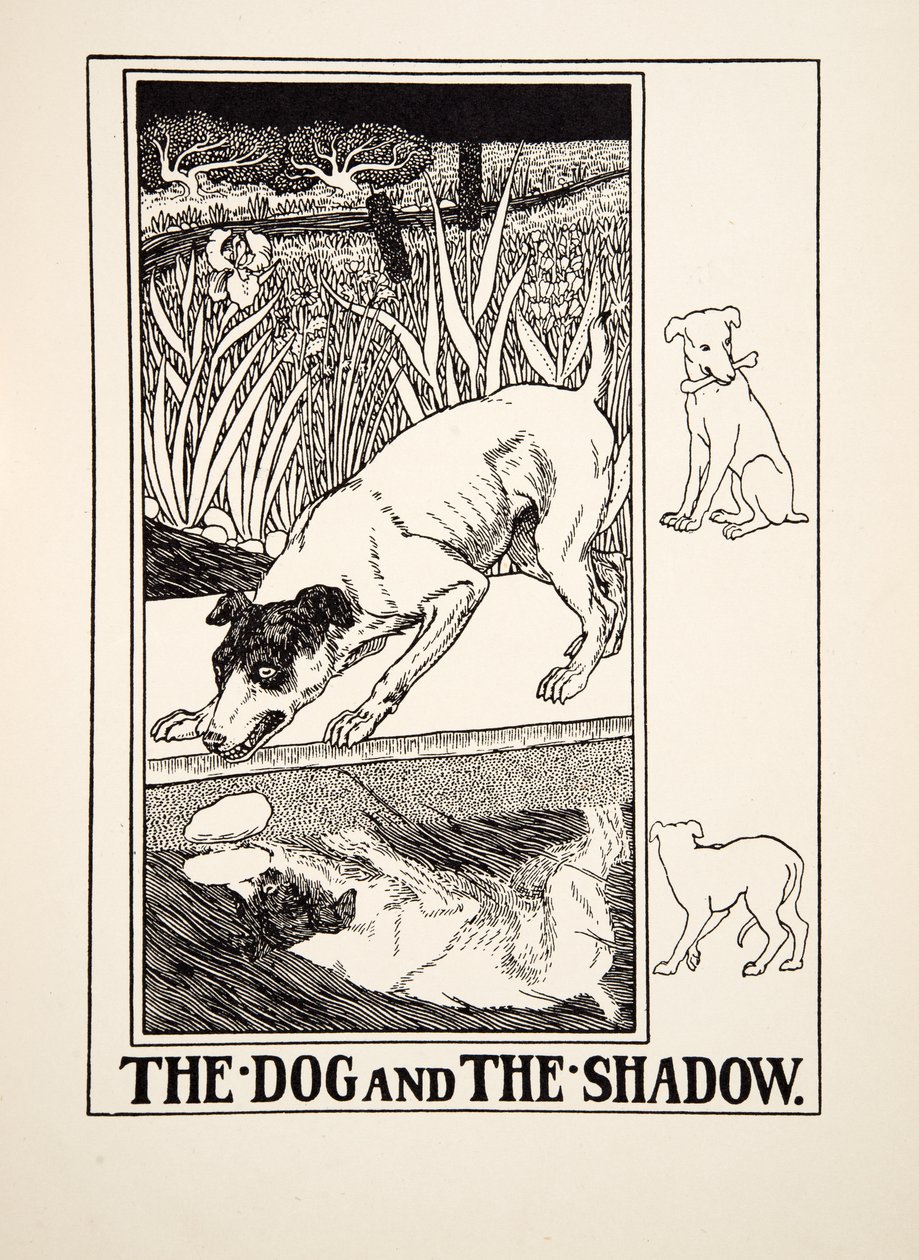 The Dog and the Shadow, fra A Hundred Fables of Aesop, pub.1903 av Percy J. Billingshurst