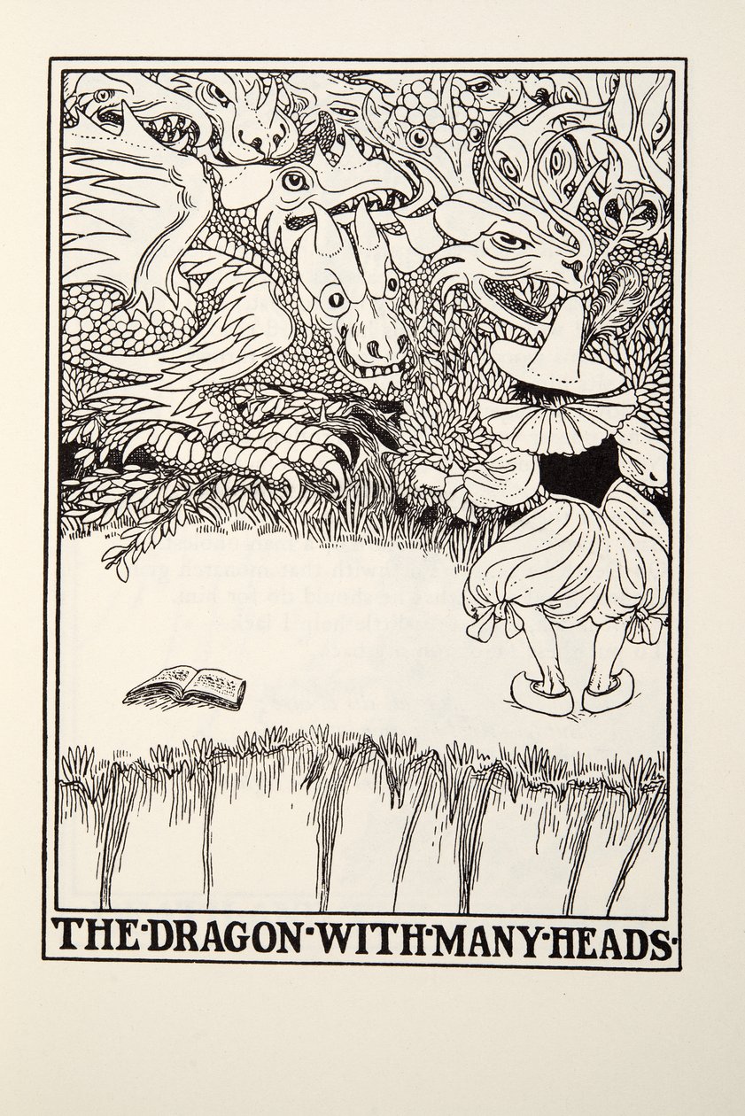 The Dragon with Many Heads, fra Fontaine Fables, pub. 1905 (gravering) av Percy J. Billingshurst