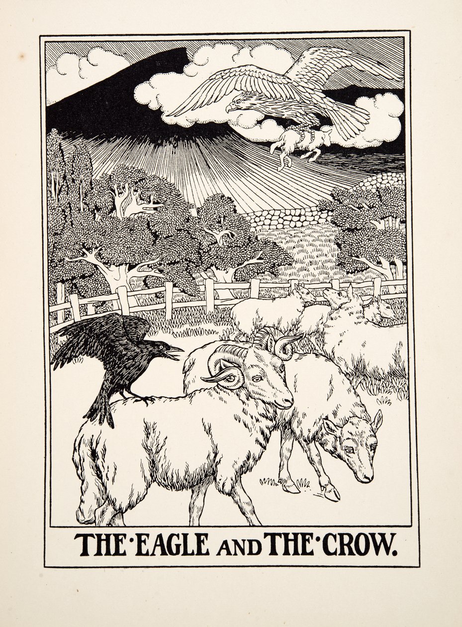 The Eagle and the Crow, fra A Hundred Fables of Aesop, pub.1903 av Percy J. Billingshurst